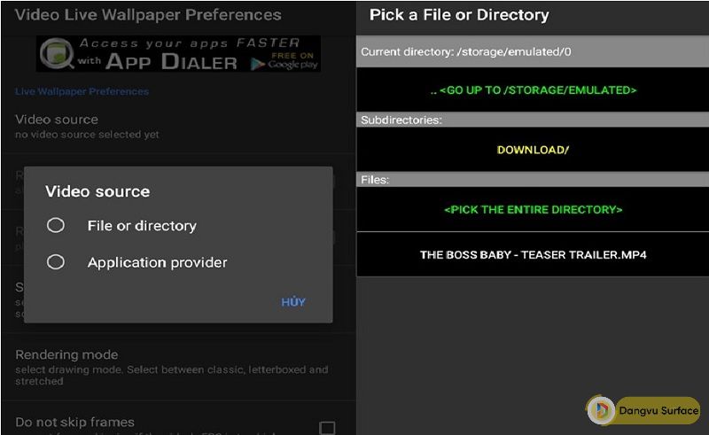 chọn "File or directory" để lựa chọn clip để làm màn hình khoá